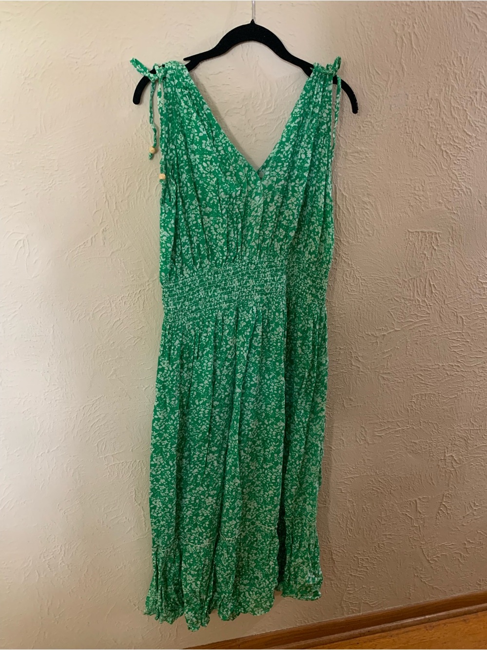 Green Floral Tie-Shoulder Midi Dress